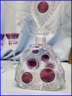 Vintage Decanter & Lead Crystal Glasses, 1980s, Set of 6 Purple