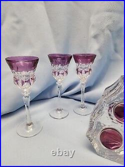 Vintage Decanter & Lead Crystal Glasses, 1980s, Set of 6 Purple