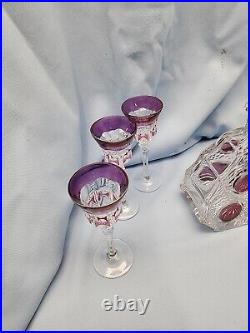 Vintage Decanter & Lead Crystal Glasses, 1980s, Set of 6 Purple