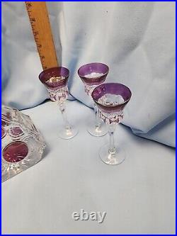 Vintage Decanter & Lead Crystal Glasses, 1980s, Set of 6 Purple