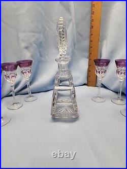 Vintage Decanter & Lead Crystal Glasses, 1980s, Set of 6 Purple