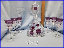 Vintage Decanter & Lead Crystal Glasses, 1980s, Set of 6 Purple