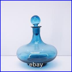 Vintage Decanter Set Mid Century Cobalt Blue Art Glass with Six Cups Italian
