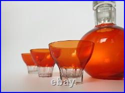 Vintage Decanter Set Red Glass Mid Century Hand Cut