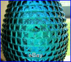 Vintage Deep Teal Blue Italian Art Glass Diamond Pattern Genie Bottle Decanter