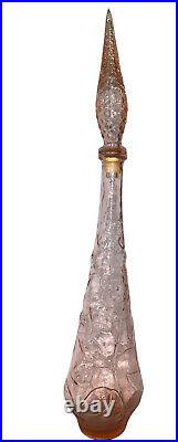 Vintage Depression Glass Genie Decanter Bottle / Floral Design/ With Topper