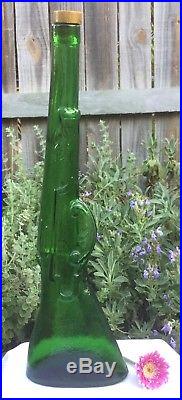 Vintage Depression Green Glass Rifle Gun Genie Bottle Size Rum Decanter Retro