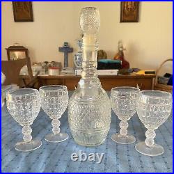 Vintage Diamond Cut Glass Decanter MD 1975 Mogen David Set With Matching Glasses