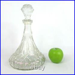Vintage Diamond Cut Large Ships Decanter with Stopper Clear Glass Iridescent