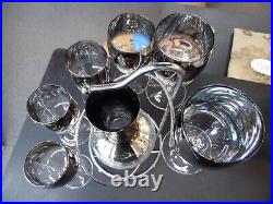 Vintage Dorothy Thorpe Spiral Caddy with Silver Rimmed Glasses & Decanter