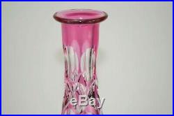 Vintage E. B. Lattorff Lead Crystal Pink Cranberry Color Wine Decanter Vase 11