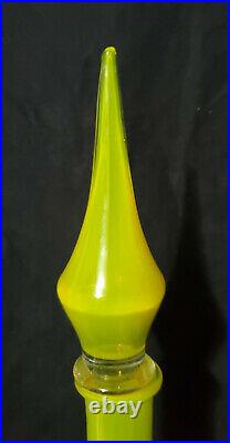 Vintage EMPOLI Glass Genie Bottle with Stopper ELECTRIC YELLOW 25 decanter RARE