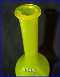 Vintage EMPOLI Glass Genie Bottle with Stopper ELECTRIC YELLOW 25 decanter RARE