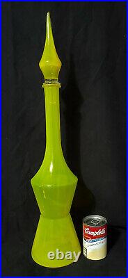 Vintage EMPOLI Glass Genie Bottle with Stopper VIBRANT YELLOW 25 decanter
