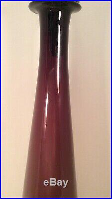Vintage EMPOLI Glass Purple Amethyst Decanter Bottle Stopper 26 Italy