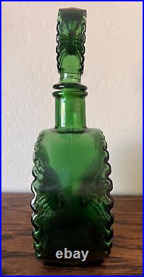 Vintage EMPOLI Green Glass Sunburst Decanter Bottle with Stopper Made in Italy