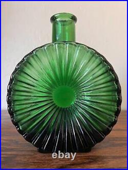 Vintage EMPOLI Green Glass Sunburst Decanter Bottle with Stopper Made in Italy