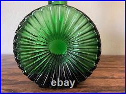 Vintage EMPOLI Green Glass Sunburst Decanter Bottle with Stopper Made in Italy