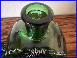 Vintage EMPOLI Green Glass Sunburst Decanter Bottle with Stopper Made in Italy