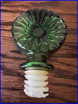 Vintage EMPOLI Green Glass Sunburst Decanter Bottle with Stopper Made in Italy