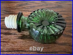 Vintage EMPOLI Green Glass Sunburst Decanter Bottle with Stopper Made in Italy