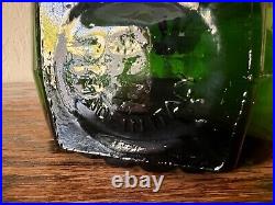 Vintage EMPOLI Green Glass Sunburst Decanter Bottle with Stopper Made in Italy