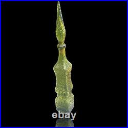 Vintage EMPOLI ITALY Olive Green Glass Decanter Genie Bottle Hobnail Stopper 21