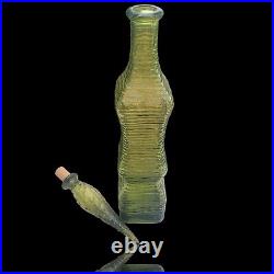 Vintage EMPOLI ITALY Olive Green Glass Decanter Genie Bottle Hobnail Stopper 21