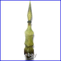 Vintage EMPOLI ITALY Olive Green Glass Decanter Genie Bottle Hobnail Stopper 21