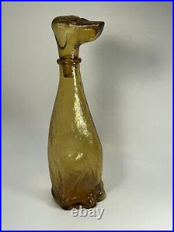 Vintage EMPOLI Italian Amber Glass DOG Shape DECANTER Mid Century Genie Bottle