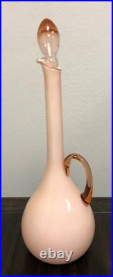Vintage EMPOLI Peachy Pink Blown Art Case Glass Decanter/Applied Handle / Italy