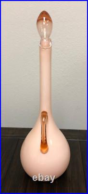 Vintage EMPOLI Peachy Pink Blown Art Case Glass Decanter/Applied Handle / Italy