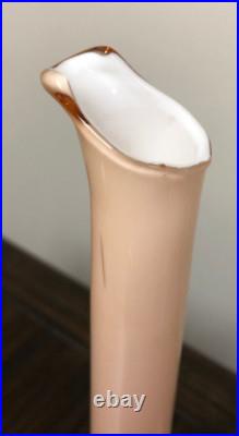 Vintage EMPOLI Peachy Pink Blown Art Case Glass Decanter/Applied Handle / Italy