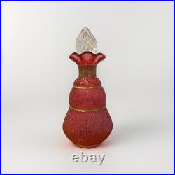 Vintage Early 1900s Pink Crackle Glass Decanter