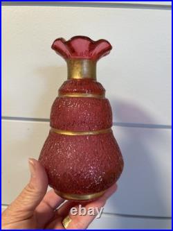 Vintage Early 1900s Pink Crackle Glass Decanter