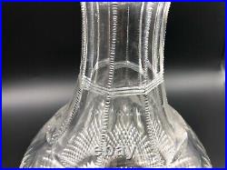 Vintage Edwardian Cut Crystal Glass Carafe Decanter, 8 Tall, 5 Widest