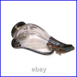 Vintage Elegant Glass Duck Decanter Silver-plated Head Tail Handle Crystal Body