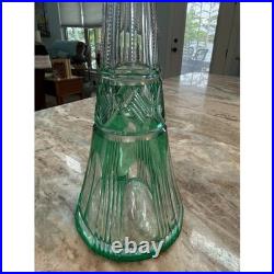 Vintage Emerald Green Cut Glass Decanter with Stopper Tall Tapered Barware