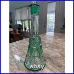 Vintage Emerald Green Cut Glass Decanter with Stopper Tall Tapered Barware