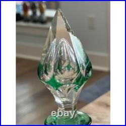 Vintage Emerald Green Cut Glass Decanter with Stopper Tall Tapered Barware