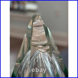Vintage Emerald Green Cut Glass Decanter with Stopper Tall Tapered Barware