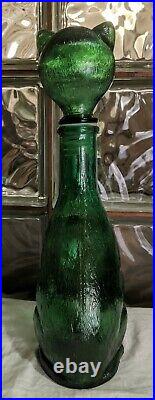 Vintage Emerald Green Figural MID CENTURY CAT Decanter mcm bottle deco art glass