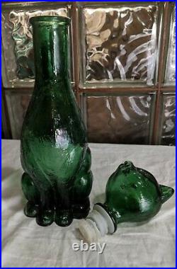 Vintage Emerald Green Figural MID CENTURY CAT Decanter mcm bottle deco art glass