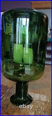 Vintage Emerald Green Glass Decanter Art Vase Decor Bottle MCM Blenko / Italy