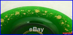 Vintage Emerald Green Heavy Glass Gold Gilded Leaves & Rose Decanter withPlate L5Y