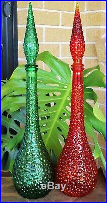 Vintage Emerald Green Italian Art Glass Bubble Pattern Genie Bottle Decanter