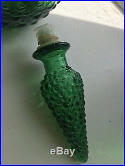 Vintage Emerald Green MIDI Hobnail Genie Bottle 1960s Italian Empoli Decanter