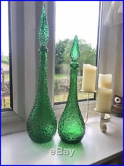Vintage Emerald Green MIDI Hobnail Genie Bottle 1960s Italian Empoli Decanter