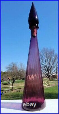Vintage Empoli 21-1/2 Optic Art Glass Purple Amethyst Genie Bottle Decanter