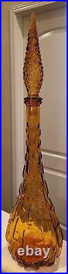 Vintage Empoli Amber Glass Brick Genie Bottle Decanter with Stopper